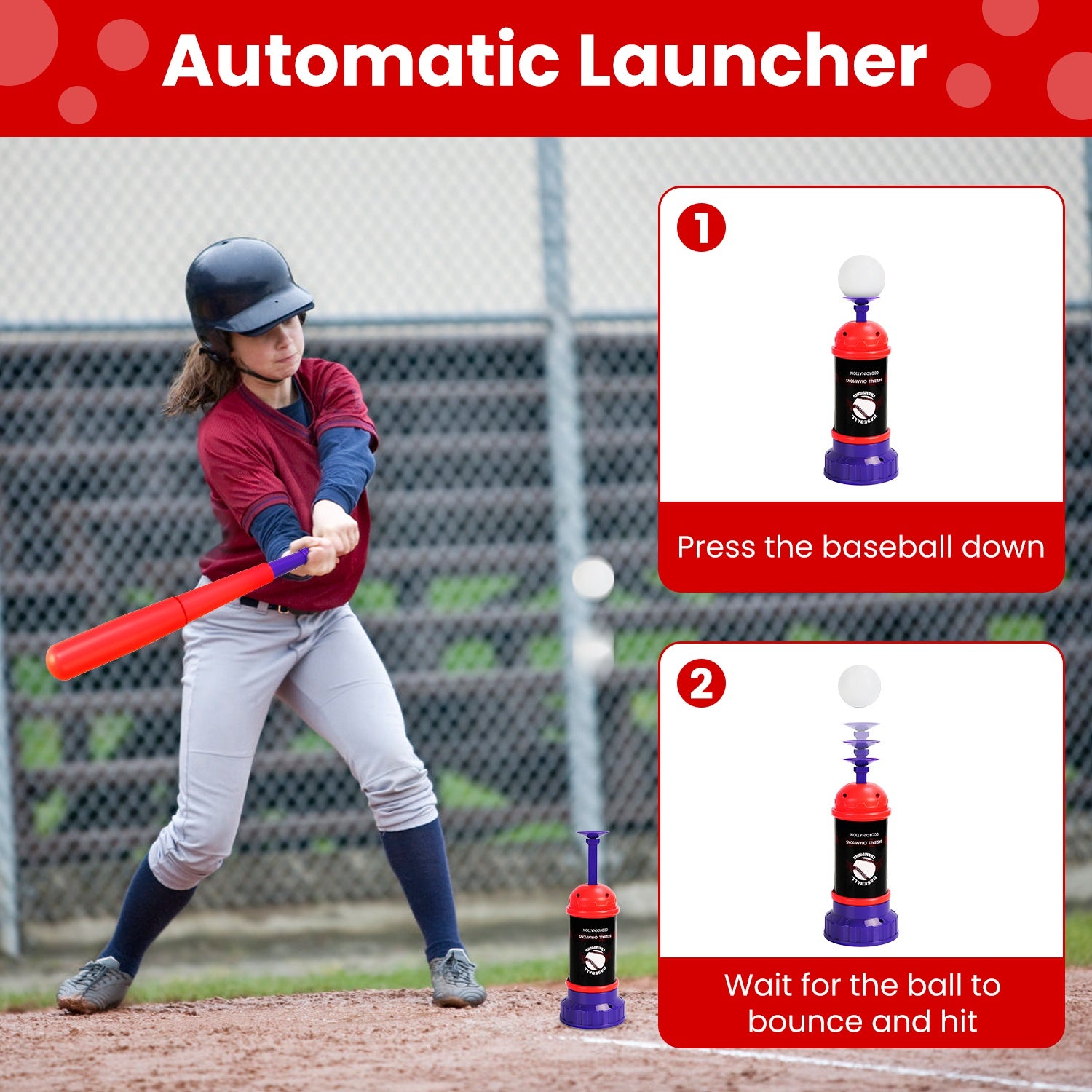 1Set 3 In 1 Baseball Toy Set For 3 To 5Years Old Kids And Toddlers Includes Tee Ball Stand Hanging Tee Automatic Ball Launcher With Adjustable Height For Indoor Outdoor Play Perfect Gift