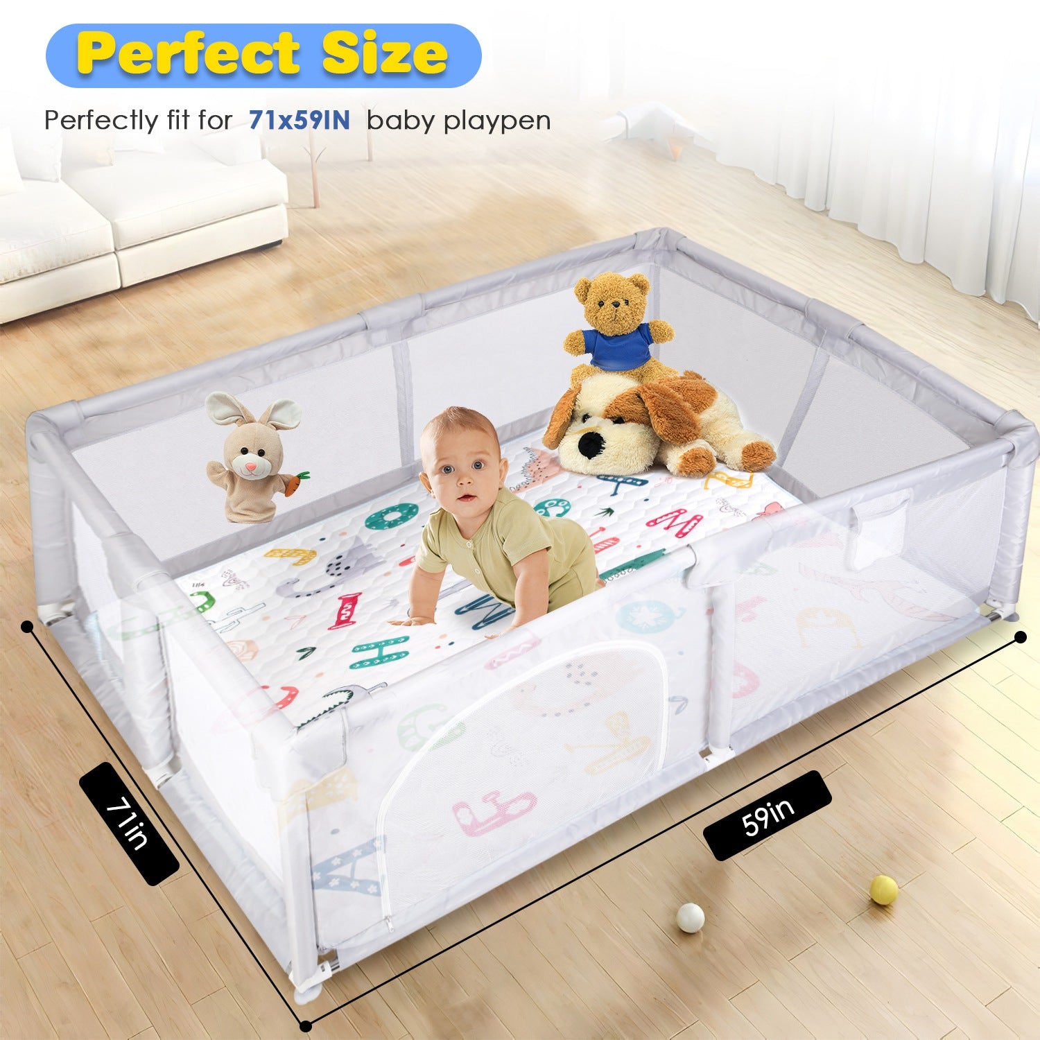 1Pc 71x59IN Or 50X50IN Baby Play Mat Non-Slip Baby Crawling Mat Foldable Playpen Mat Machine Washable For Newborns Infants Babies Toddlers