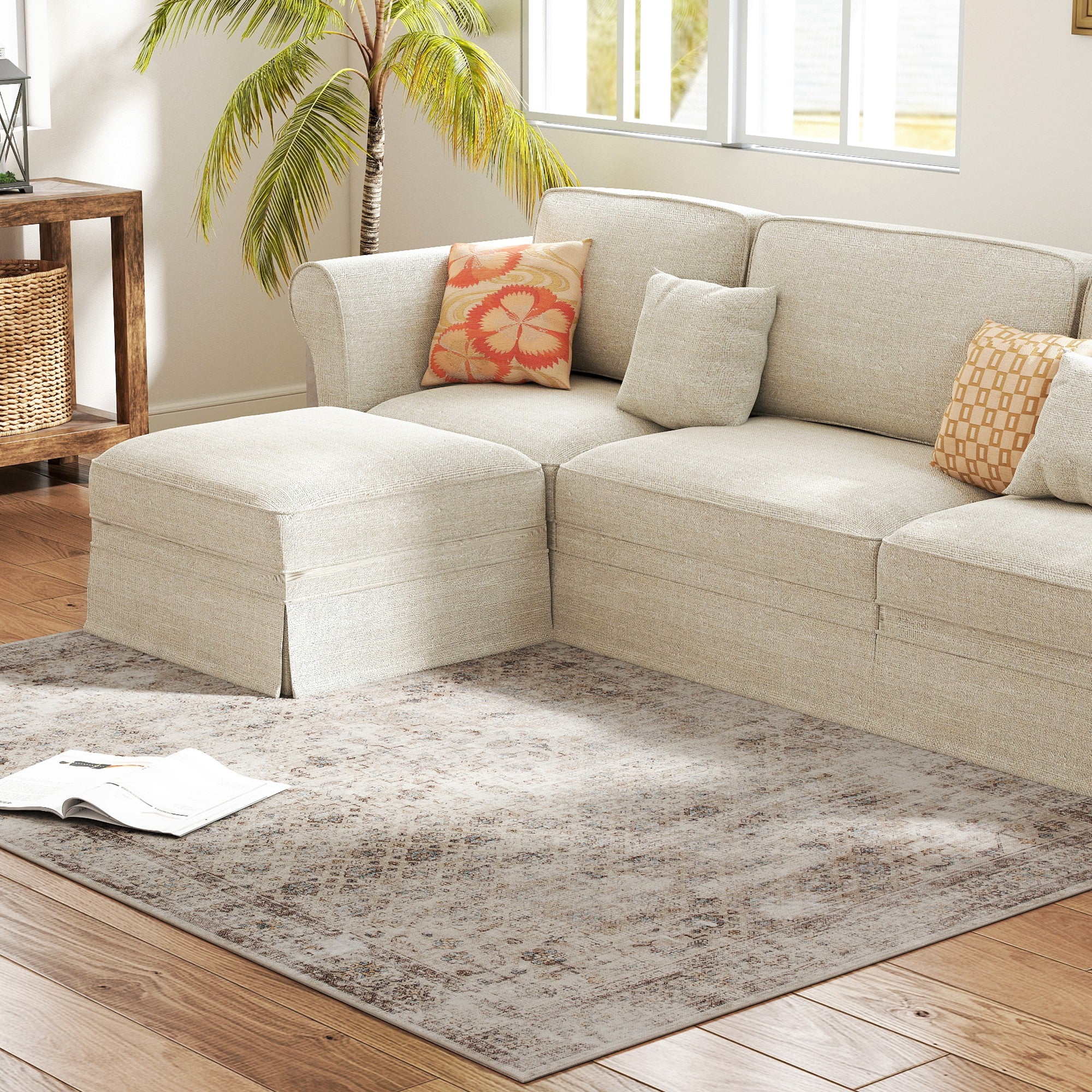 Machine Washable Area Rug 4x6, Non-Slip Traditional Floor Carpet for Living Room, Bedroom, Light Mixed-Brown