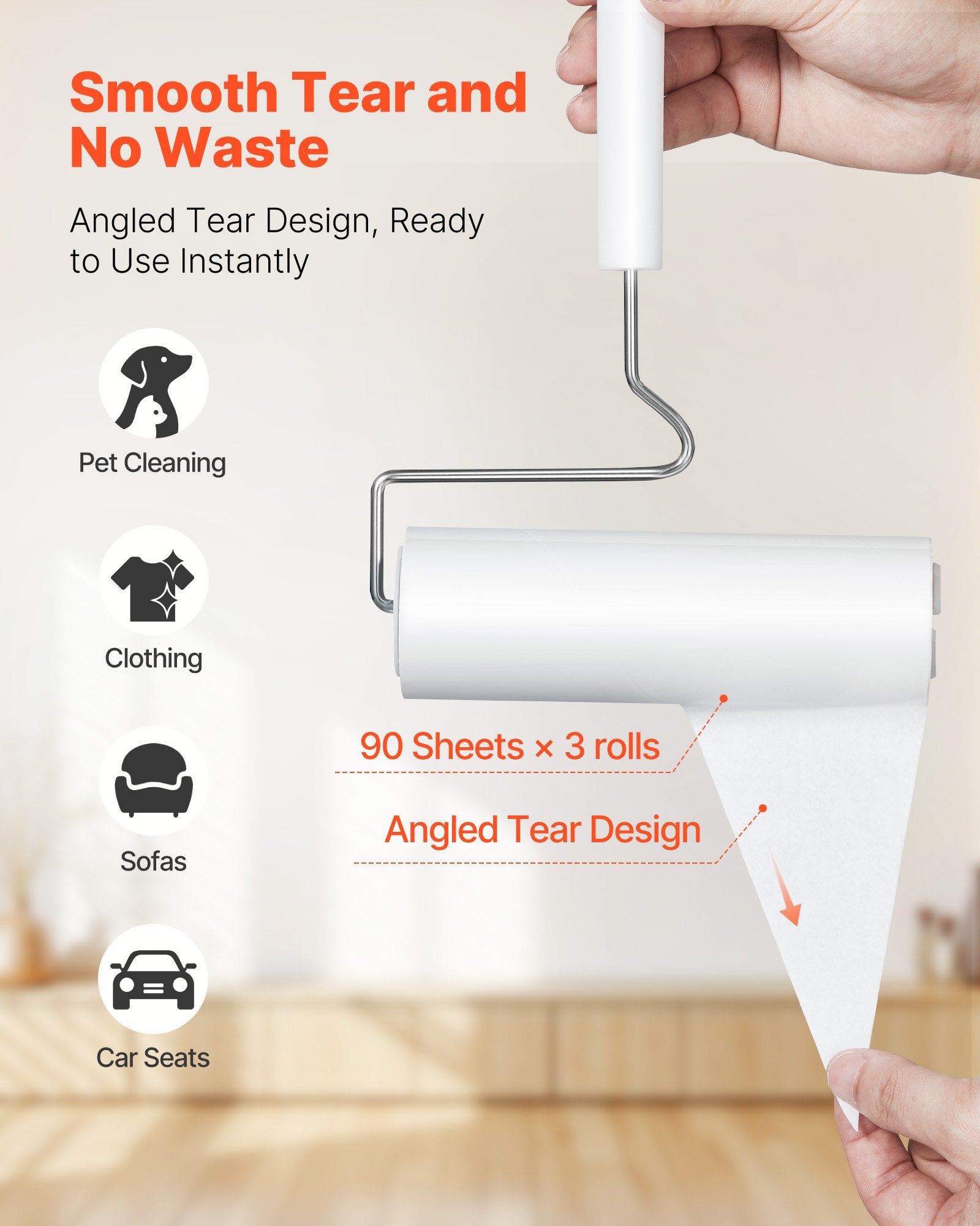 Sticky Lint Roller Set, 3 Pack Pet Hair Remover with 270 Sheets for Carpet & Clothing