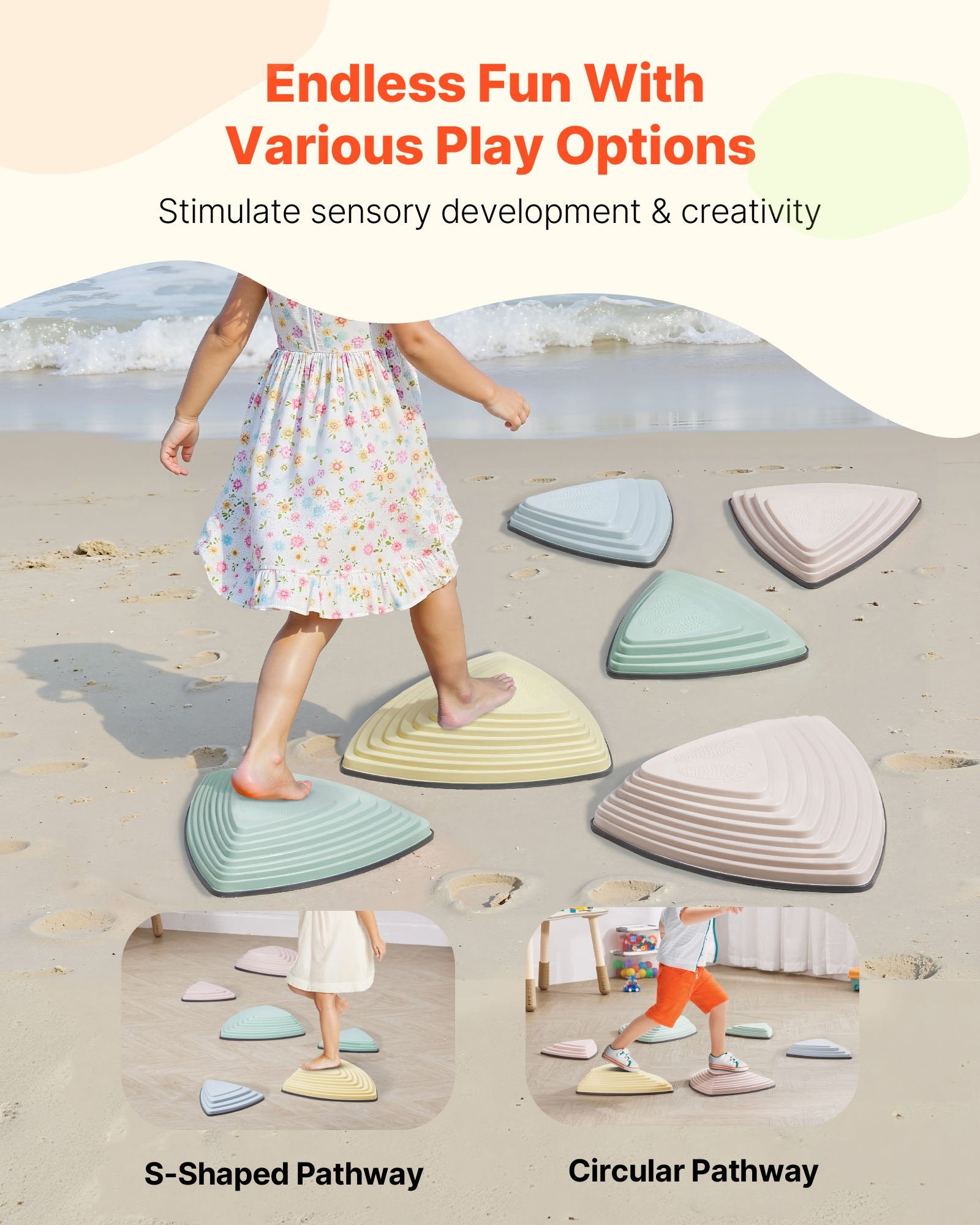 Balance Stepping Stones For Kids, 6 PCS, Up To 220 Lbs, Non-Slip Toddlers Sensory Stepping Stones, Obstacle Course Coordination Game Toys Indoor Or Outdoor Play For Children Aged 3 4 5 6 7 8+