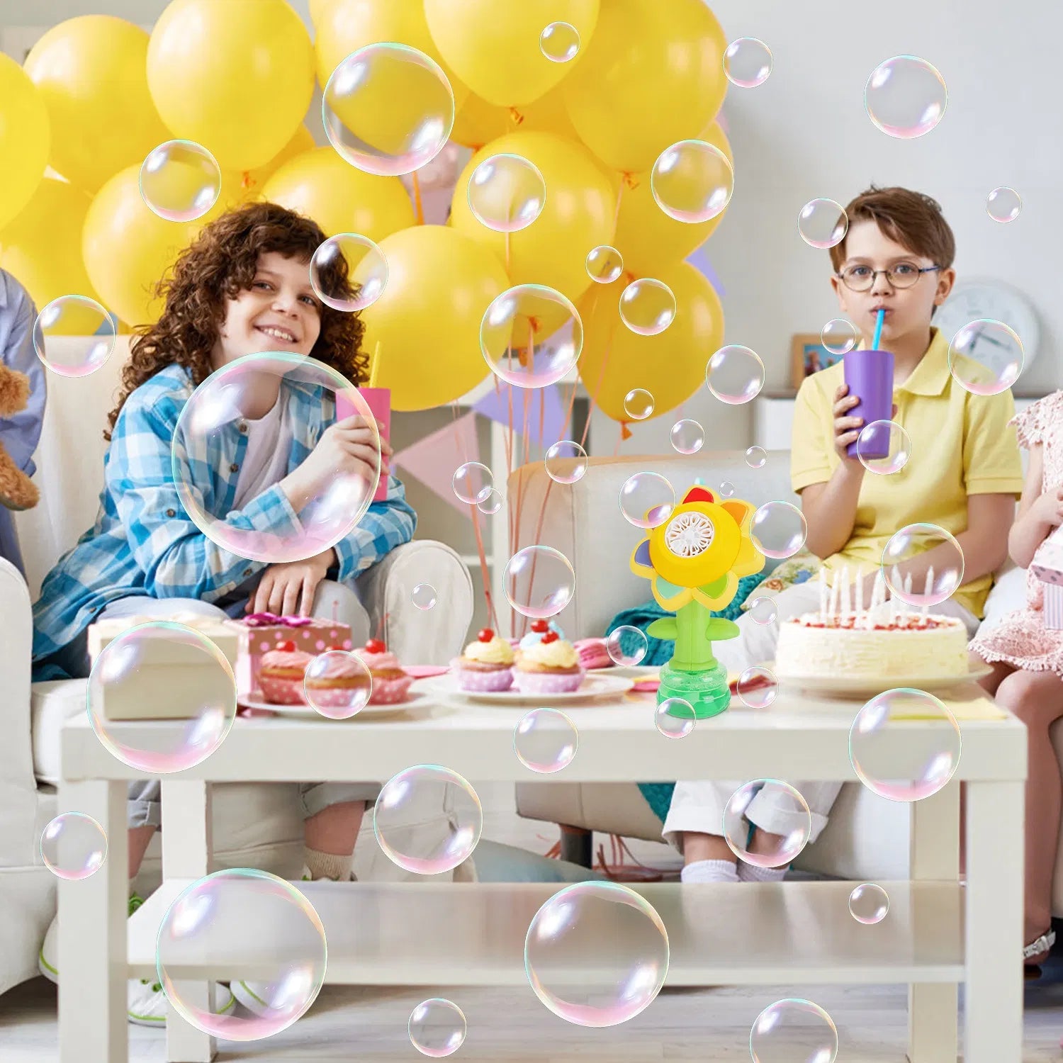 2Pcs Bubble Machines With Lights For Kids Rechargeable Dancing Sunflower Bubble Maker For 4-8Years Old Toddlers Outdoor Summer Play Toy Party Birthday Gift GPCT5474